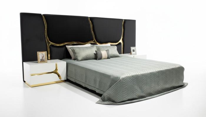 Juego de dormitorio cama doble de lujo mesitas de noche modernas negro.