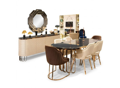 Grupo de comedor, esquina para comer, mesa de comedor, sillas, beige, conjunto de lujo de 9 piezas de comedor de madera.