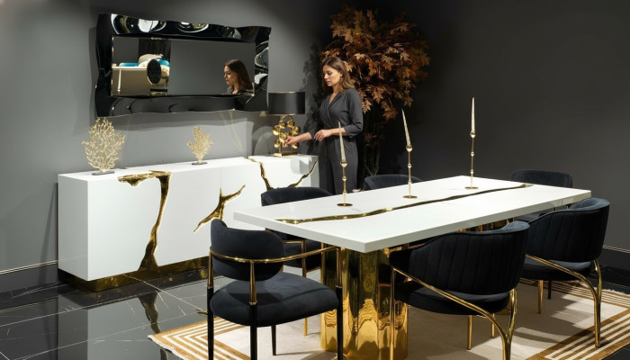Muebles de comedor Conjunto de comedor Esquina de comedor Mesa de comedor de lujo Sillas Blancas Juego de 9 piezas de madera
