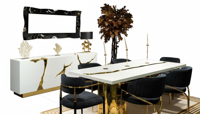 Muebles de comedor Conjunto de comedor Esquina de comedor Mesa de comedor de lujo Sillas Blancas Juego de 9 piezas de madera