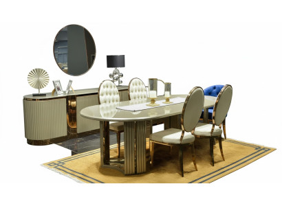 Conjunto de comedor de lujo, grupo de comedor, rincón de comedor, mesa de comedor, sillas, beige, conjunto de 9 piezas, madera.