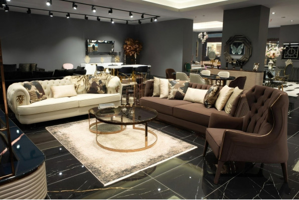 Conjunto de sofás de tres plazas sillón sofá tapizado tela marrón set de sofás