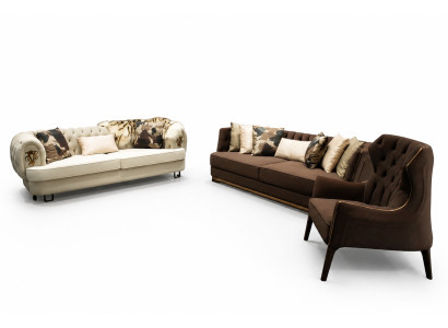 Conjunto de sofás de tres plazas sillón sofá tapizado tela marrón set de sofás