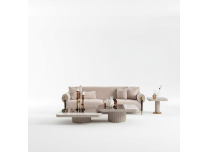 Conjunto de sala de estar Sofá de 3 plazas Sofá de tela beige Juego de mesa de 4 piezas