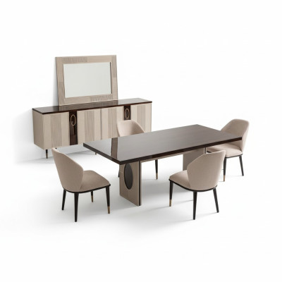 Rincón de la comida Comedor Conjunto de comedor Mesa de comedor de lujo Sillas Beige Madera Set de 7 piezas