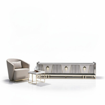 Conjunto completo de sala de estar, sillón y mesa auxiliar 3 piezas gris RTV.
