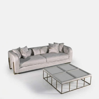 Sofá de tres plazas, mesa de centro de 3 plazas, sofá gris, sofá tapizado de tela, set de 2 piezas.