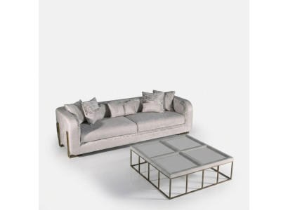 Sofá de tres plazas, mesa de centro de 3 plazas, sofá gris, sofá tapizado de tela, set de 2 piezas.