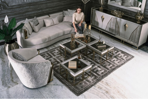 Conjunto de sala de estar sofás de tela sillón mesas de centro juego de 6 piezas gris