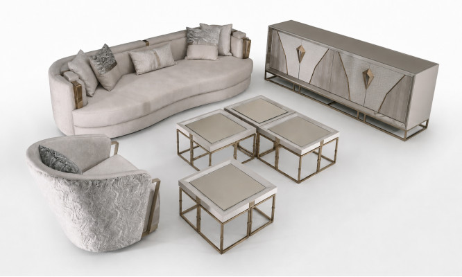 Conjunto de sala de estar sofás de tela sillón mesas de centro juego de 6 piezas gris