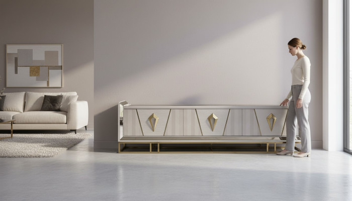 Mueble de televisión RTV Lowboard soporte de TV gris de madera mesa de sala de estar moderna