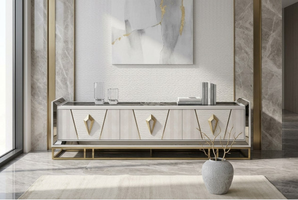 Mueble de televisión RTV Lowboard soporte de TV gris de madera mesa de sala de estar moderna
