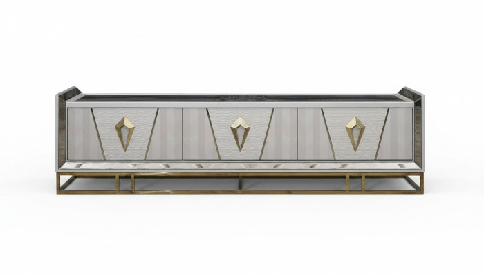 Mueble de televisión RTV Lowboard soporte de TV gris de madera mesa de sala de estar moderna
