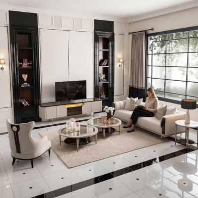 Conjunto de sala de estar sofá de tres plazas sillón sofá de tela 6 piezas beige mesas de centro