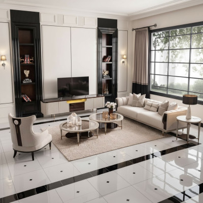 Conjunto de sala de estar sofá de tres plazas sillón sofá de tela 6 piezas beige mesas de centro