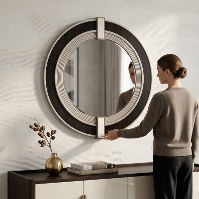 Espejo Espejo de pared Espejo decorativo Espejo de pasillo Moderno Negro Redondo