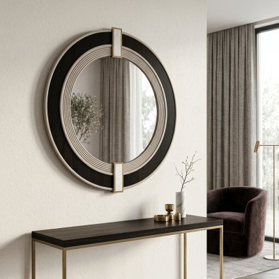 Espejo Espejo de pared Espejo decorativo Espejo de pasillo Moderno Negro Redondo