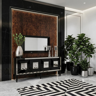 Mueble de bar con espejo en negro completo de madera buffet aparador
