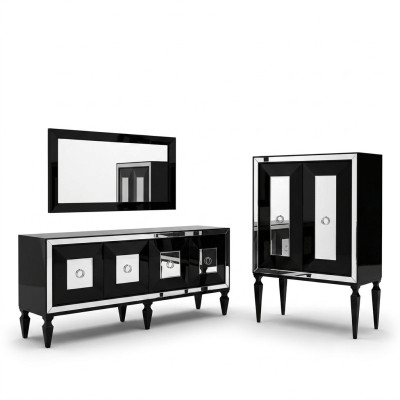 Mueble de bar con espejo en negro completo de madera buffet aparador