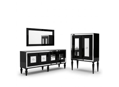 Mueble de bar con espejo en negro completo de madera buffet aparador