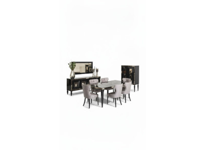 Gran conjunto de comedor, grupo de comedor, mesa de comedor, sillas 10 piezas negro madera.