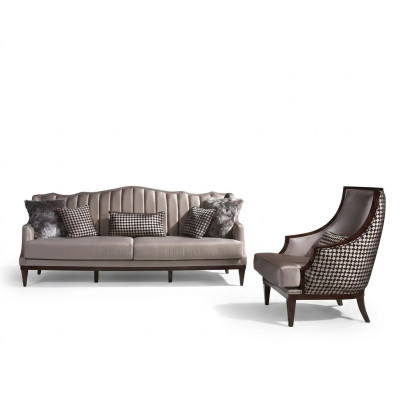 Sofá de cuatro plazas, sillón, sofá de tela gris, tapizados para 4 personas.