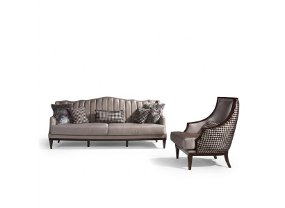Sofá de cuatro plazas, sillón, sofá de tela gris, tapizados para 4 personas.