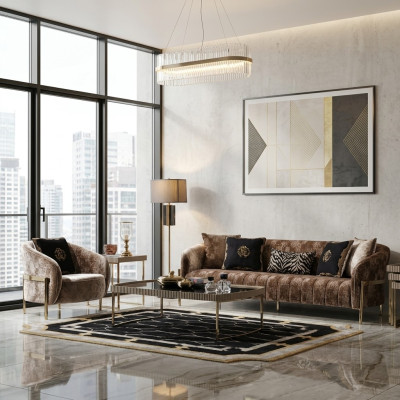 Sofá de tres plazas, sillón, sofá de tela beige, sofá tapizado, mesa de centro