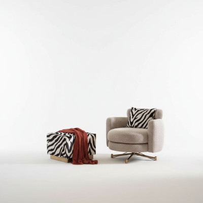 Sillón con taburete Sillón orejero Sillón de televisión Sillón tapizado Gris Zebra