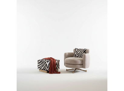 Sillón con taburete Sillón orejero Sillón de televisión Sillón tapizado Gris Zebra