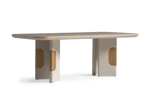 Mesa de comedor moderna de madera en esquina de comedor beige diseño de comedor.