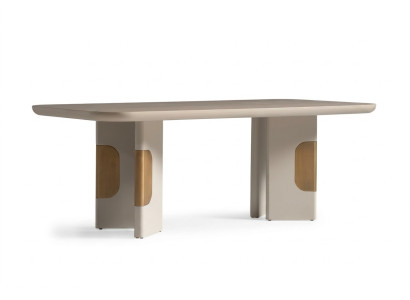 Mesa de comedor moderna de madera en esquina de comedor beige diseño de comedor.