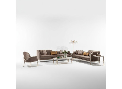 Sofá de cuatro plazas con mesa de centro, sofá de tela marrón y sillón, conjunto de 4 piezas.