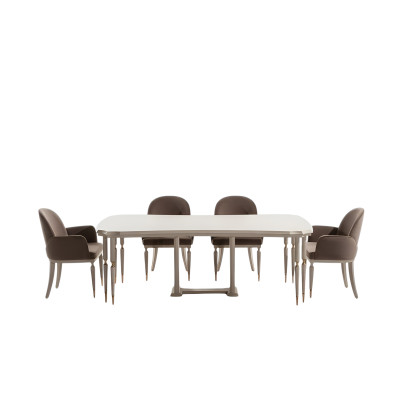 Grupo de comedor Rincón de comer Mesa de comedor Sillas Conjunto de 7 piezas Comedor Beige Madera Diseño