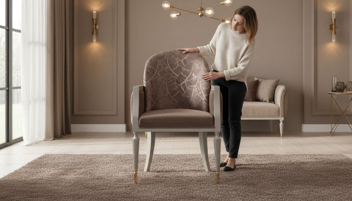 Sillón orejero diseño sillón cóctel asiento beige tela tapicería