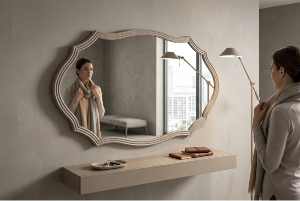 Espejo de pared Espejo Decorativo Diseño de lujo Sala de estar Beige 150x90 Madera