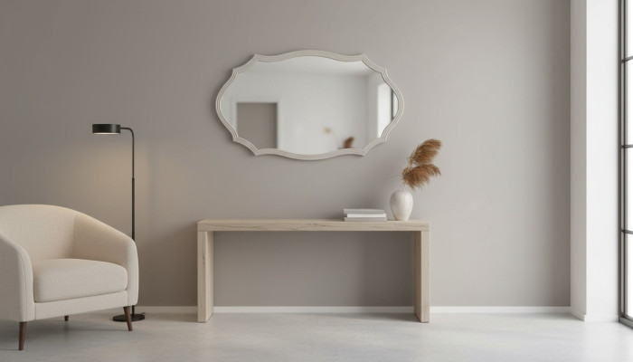Espejo de pared Espejo Decorativo Diseño de lujo Sala de estar Beige 150x90 Madera