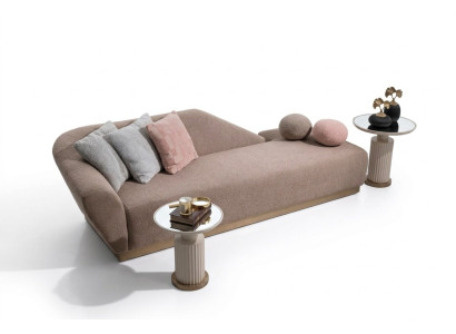 Grupo de sofás chaiselongue, mesas auxiliares, tapizado en tela, moderno, juego de 3 piezas.