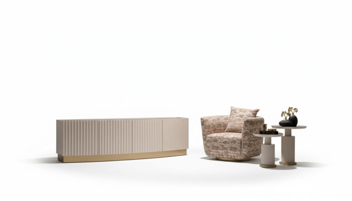 Juego de salón completo con sillones, aparador y mesas auxiliares de 4 piezas, beige.