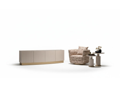 Juego de salón completo con sillones, aparador y mesas auxiliares de 4 piezas, beige.