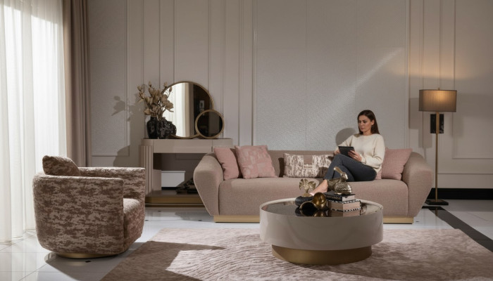 Conjunto de sofá de tela Sofá de 3 plazas Sillón Mesa de centro de tela beige de 3 piezas