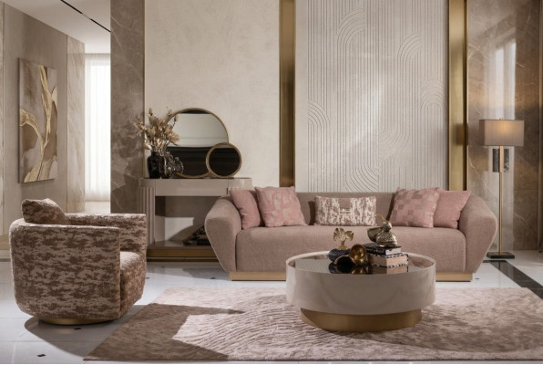 Conjunto de sofá de tela Sofá de 3 plazas Sillón Mesa de centro de tela beige de 3 piezas