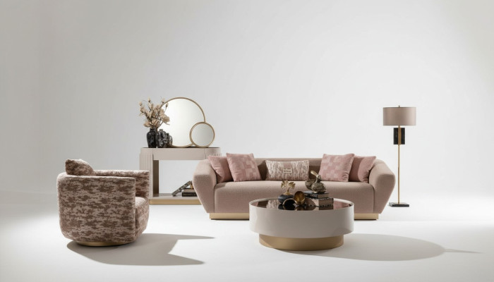 Conjunto de sofá de tela Sofá de 3 plazas Sillón Mesa de centro de tela beige de 3 piezas