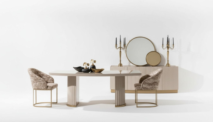 Grupo de comedor, rincón de comedor, mesa de comedor, sillas, juego de 9 piezas, comedor beige de madera de lujo.