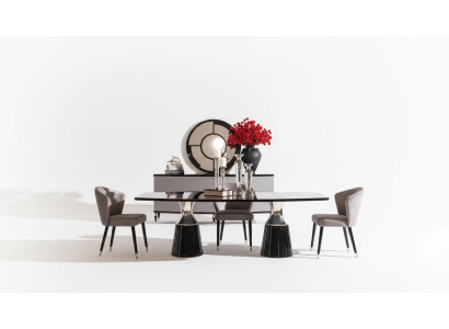 Conjunto de comedor de lujo, esquina de comedor, mesa de comedor, sillas, negro, 9 piezas, comedor de madera.