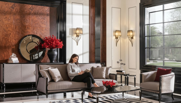 Conjunto completo de sofá de tres plazas, sillón y mesa de centro en gris.