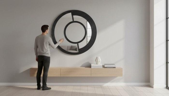 Espéculo de pared redondo Espejo decorativo Diseño moderno Salón Negro