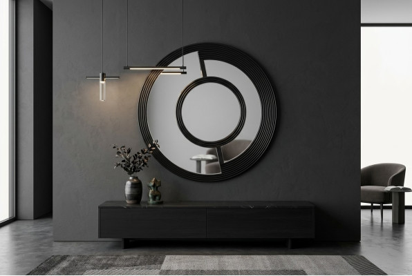 Espéculo de pared redondo Espejo decorativo Diseño moderno Salón Negro