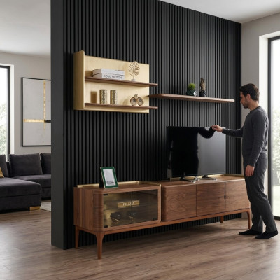 Mueble de televisión aparador estanterías soporte de TV armario marrón de madera set
