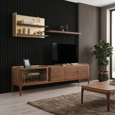 Mueble de televisión aparador estanterías soporte de TV armario marrón de madera set